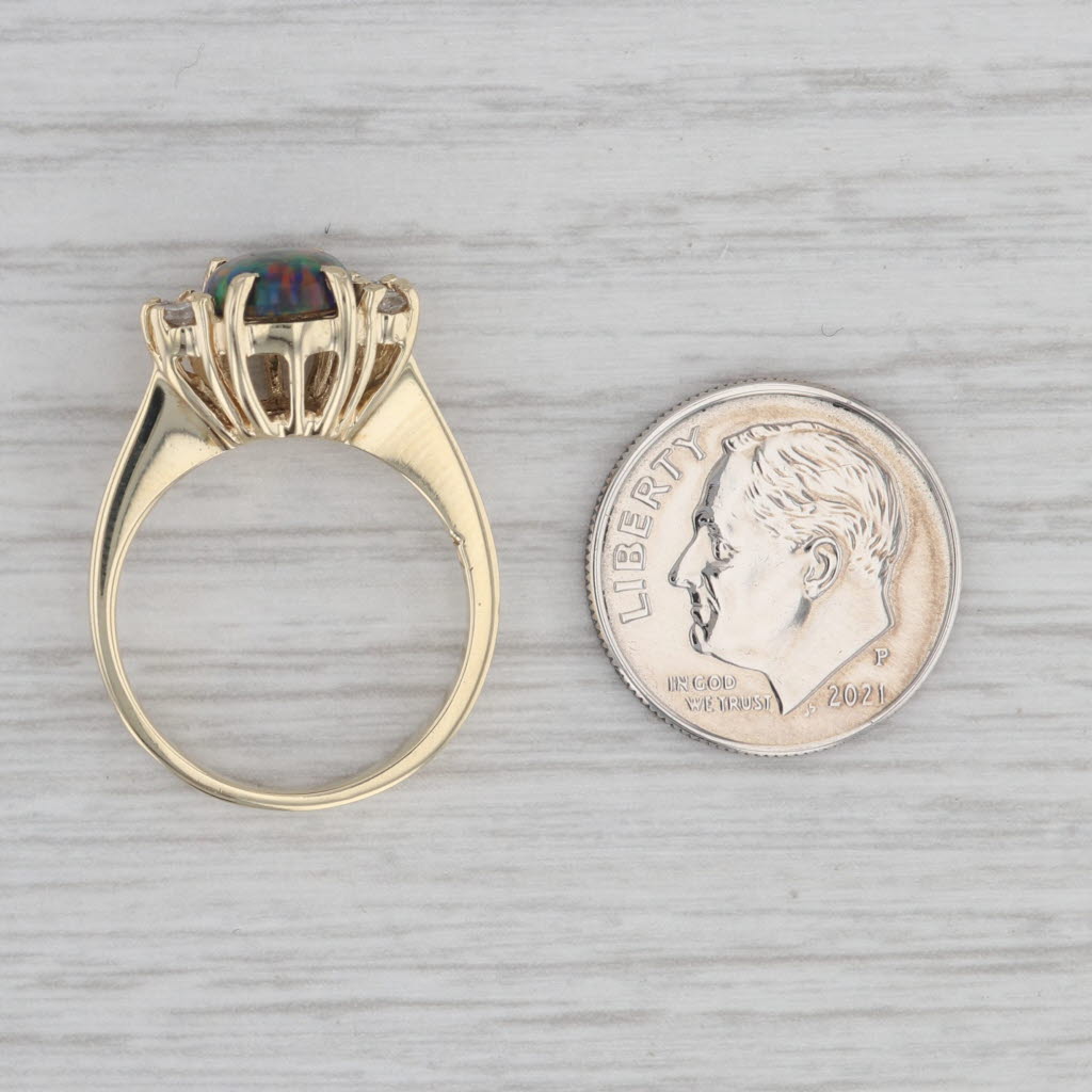 Gray Lab Created Black Opal Diamond Ring 14k Yellow Gold Size 6