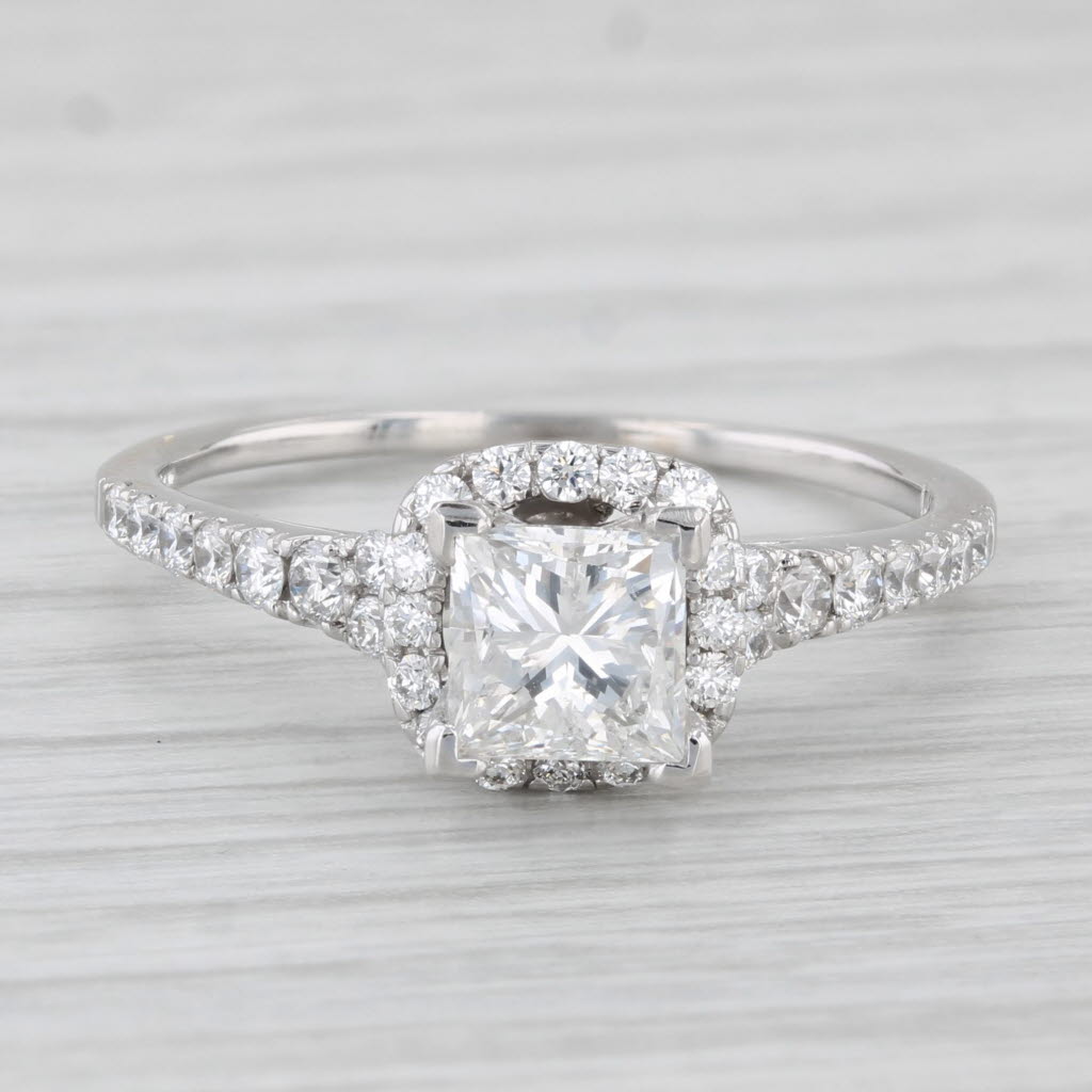Light Gray Scott Kay 1.42ctw Princess Diamond Halo Engagement Ring 14k Gold Size 8 EGL USA