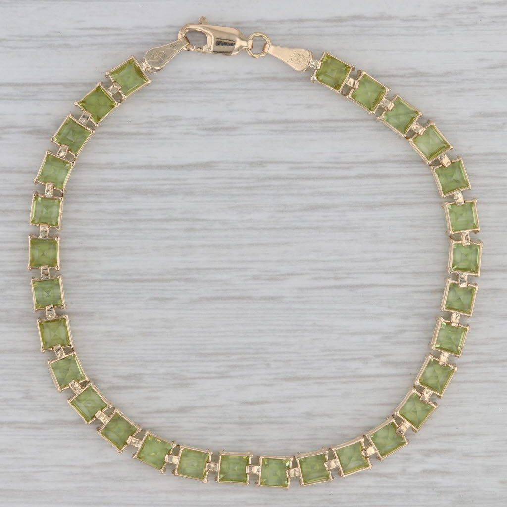 Gray 11.60ctw Peridot 14k Yellow Gold Tennis Bracelet 7.75"