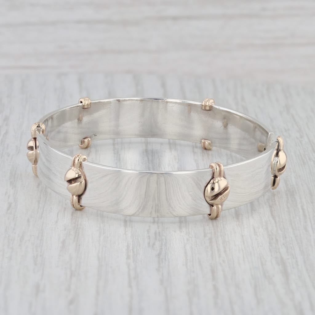 Gray Vintage Succo Dots Screws Bangle Bracelet Sterling Silver 14k Gold 6.75"