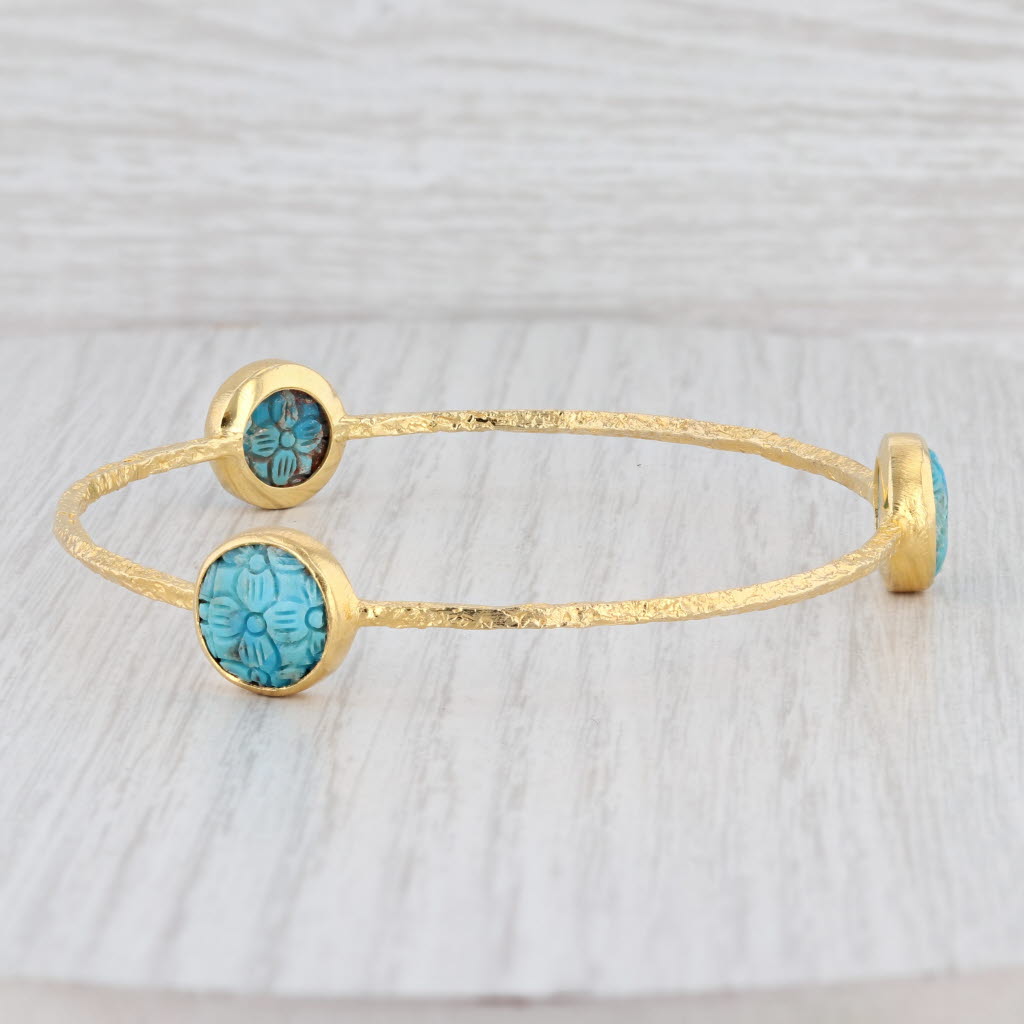 New Nina Nguyen Floral Turquoise 8" Bangle Bracelet Sterling 22k Gold Vermeil