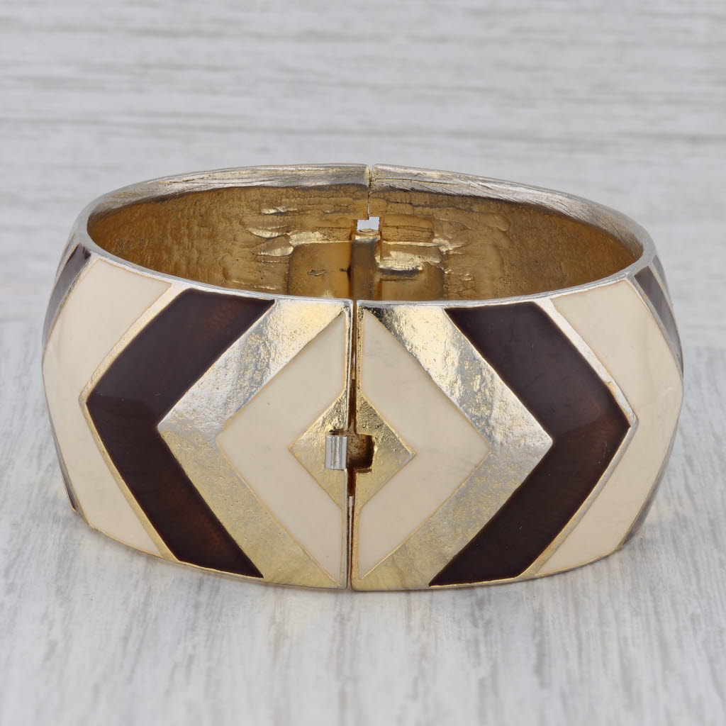 Gray Balenciaga Enamel Mosaic Bangle Bracelet Gold Toned Statement 7" 26.6mm