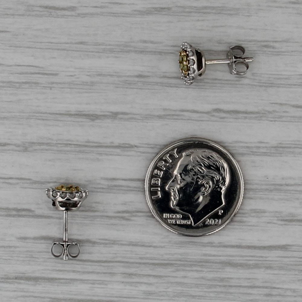 0.45ctw Yellow White Diamond Halo Stud Earrings 10k White Gold Studs