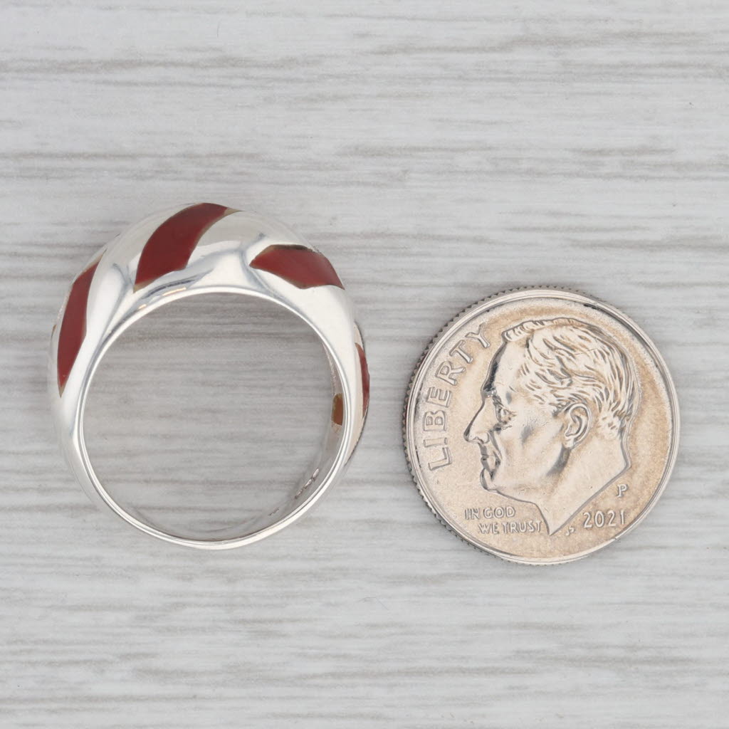 Gray Red Resin Domed Ring Sterling Silver Size 5.75 Band