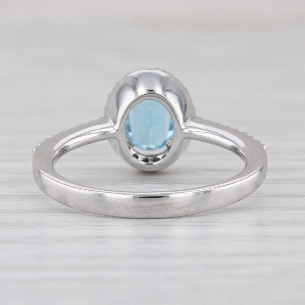 1.15ctw Oval Blue Topaz Diamond Halo Ring 14k White Gold Size 7 Engagement