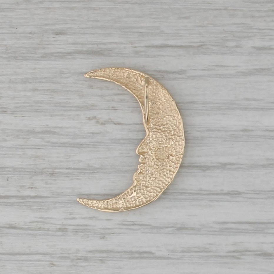 Crescent Moon with face Pendant 14k Yellow Gold Floating Drop