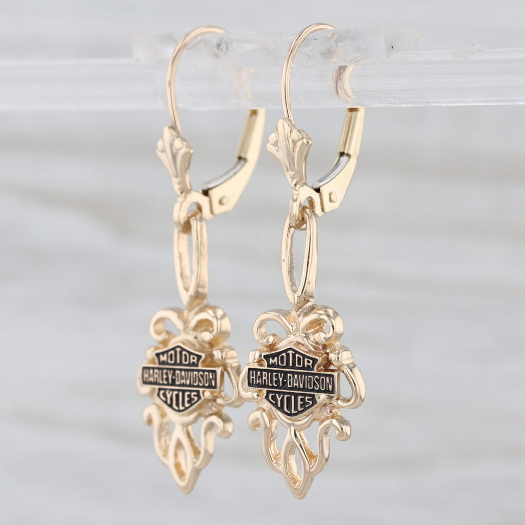 Harley Davidson Motorcycles Dangle Earrings 10k Gold Stamper Pierced Drops