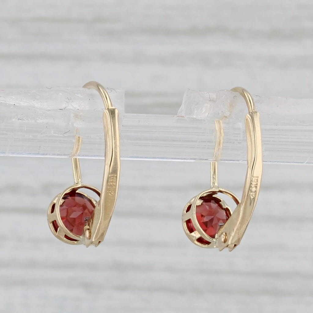 Gray Round Solitaire 0.50ctw Garnet Drop Earrings 14k Yellow Gold Leverbacks