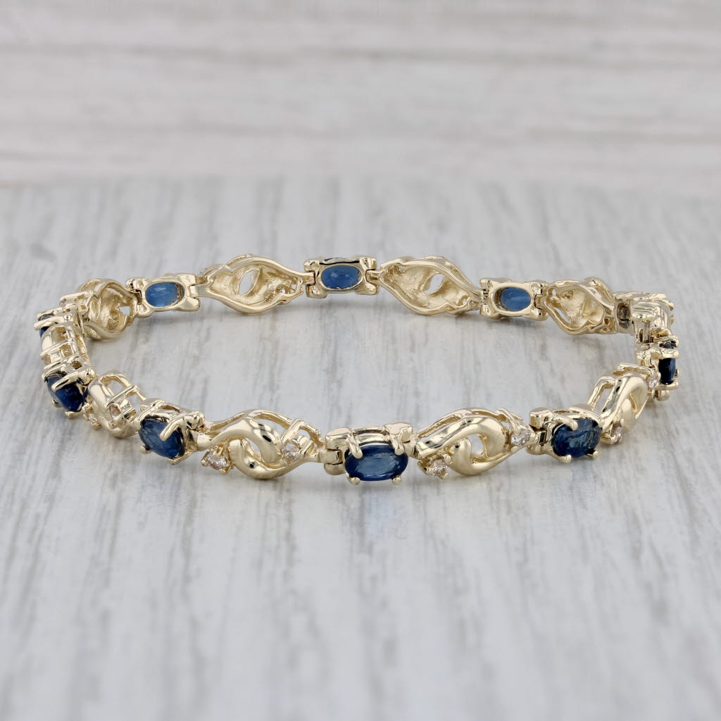 Gray 4ctw Blue Sapphire Diamond Bracelet 14k Yellow Gold 7" 5.4mm
