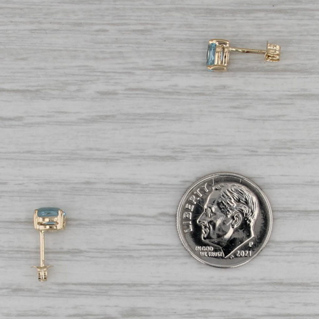 0.80ctw Oval Aquamrine Solitaire Stud Earrings 14k Yellow Gold Studs