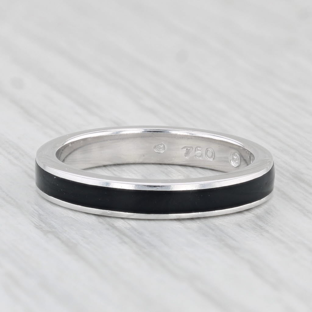 Light Gray Hidalgo Black Enamel Ring 18k White Gold Size 6.5 Stackable Band