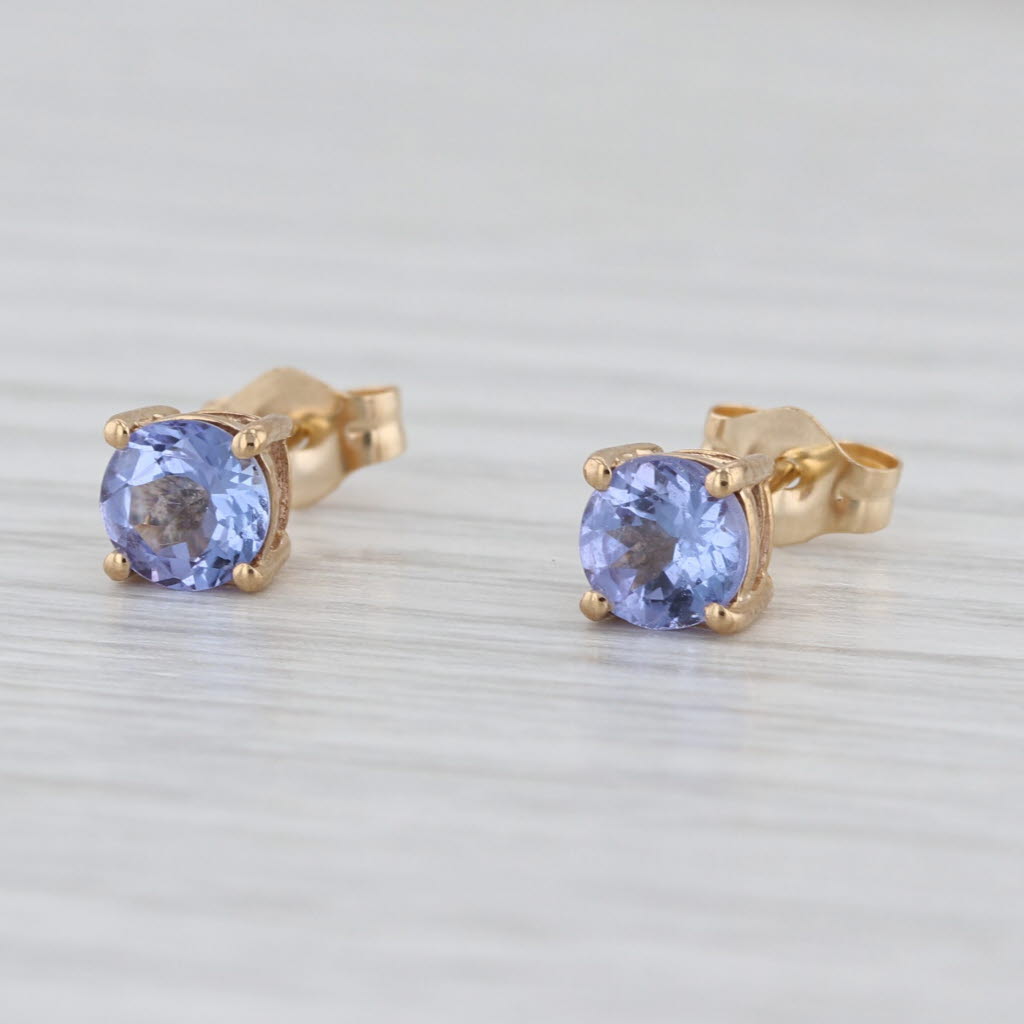 0.96ctw Tanzanite Stud Earrings 14k Yellow Gold Round Solitaire Studs