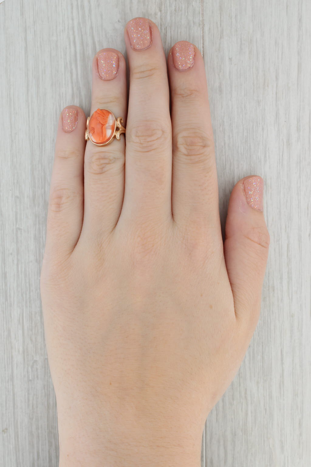 Gray Antique Coral Cameo Ring 10k Yellow Gold Size 3.75 Figural