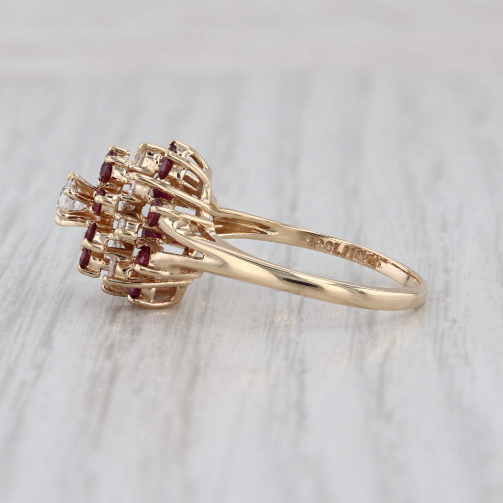 0.92ctw Ruby Diamond Tiered Halo Ring 14k Yellow Gold Size 7.5