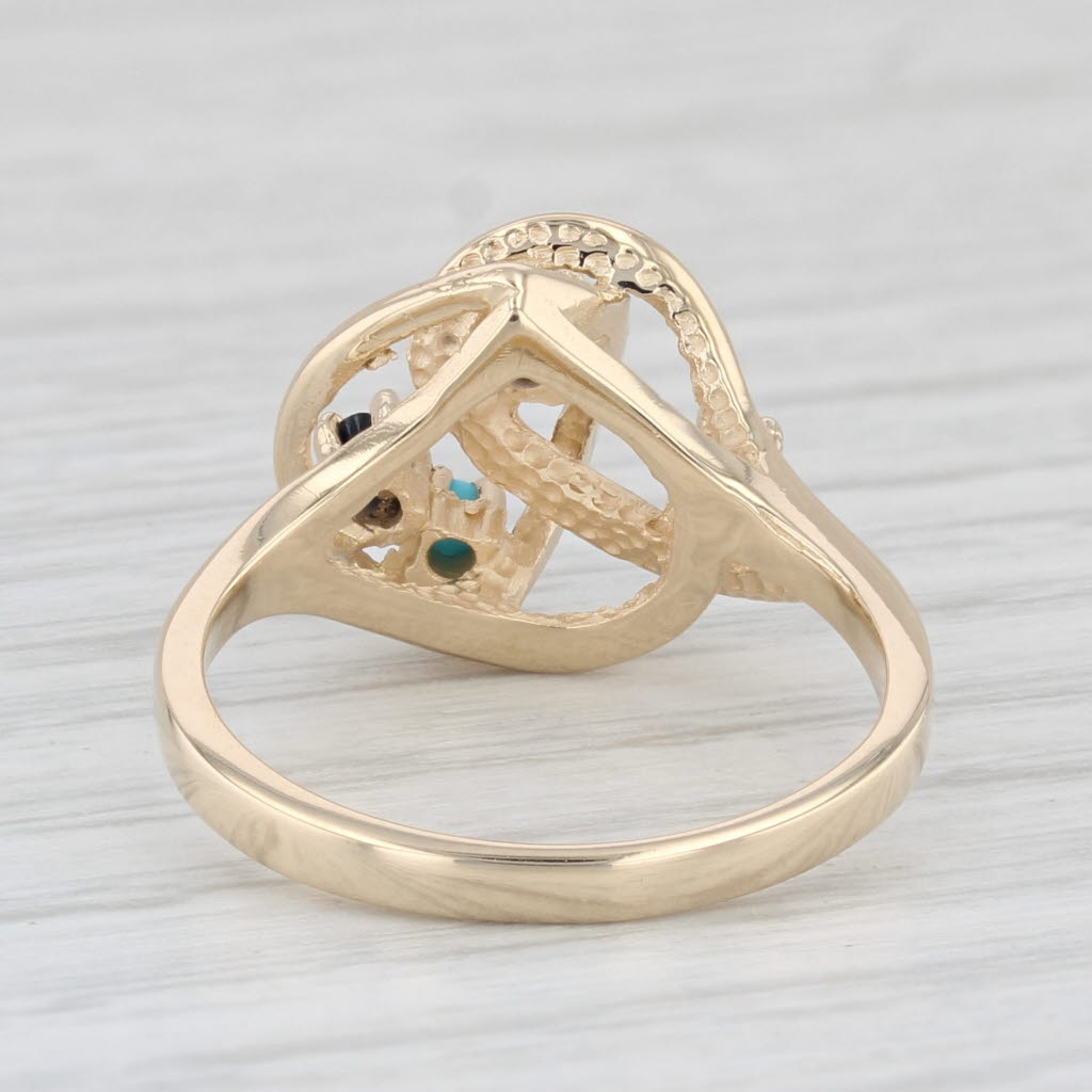 Light Gray Blue Sapphire Turquoise Ring 14k Yellow Gold Size 6 Orbit Knot