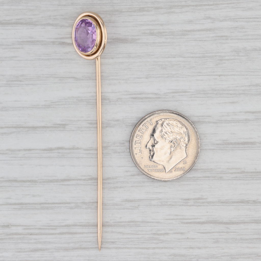 Vintage 1.65ct Oval Pink Sapphire Stickpin 14k Yellow Gold