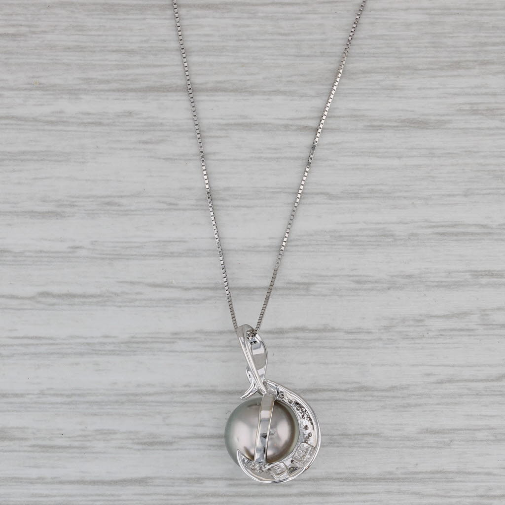 Gray Grey Cultured Pearl Diamond Pendant Necklace 14k White Gold 18.25" Box Chain