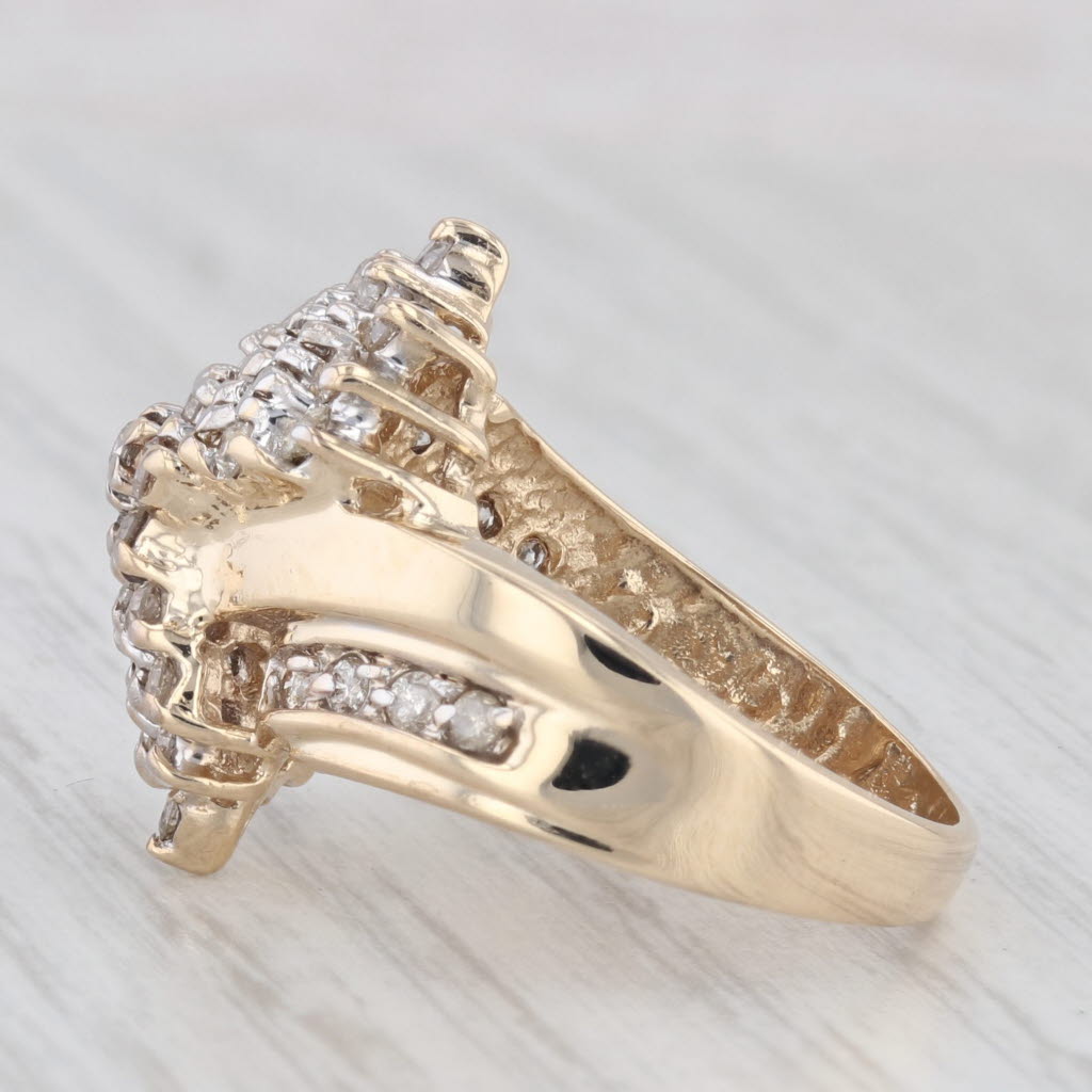 Light Gray 0.98ctw Diamond Cluster Bypass Ring 10k Yellow Gold Size 7 Cocktail