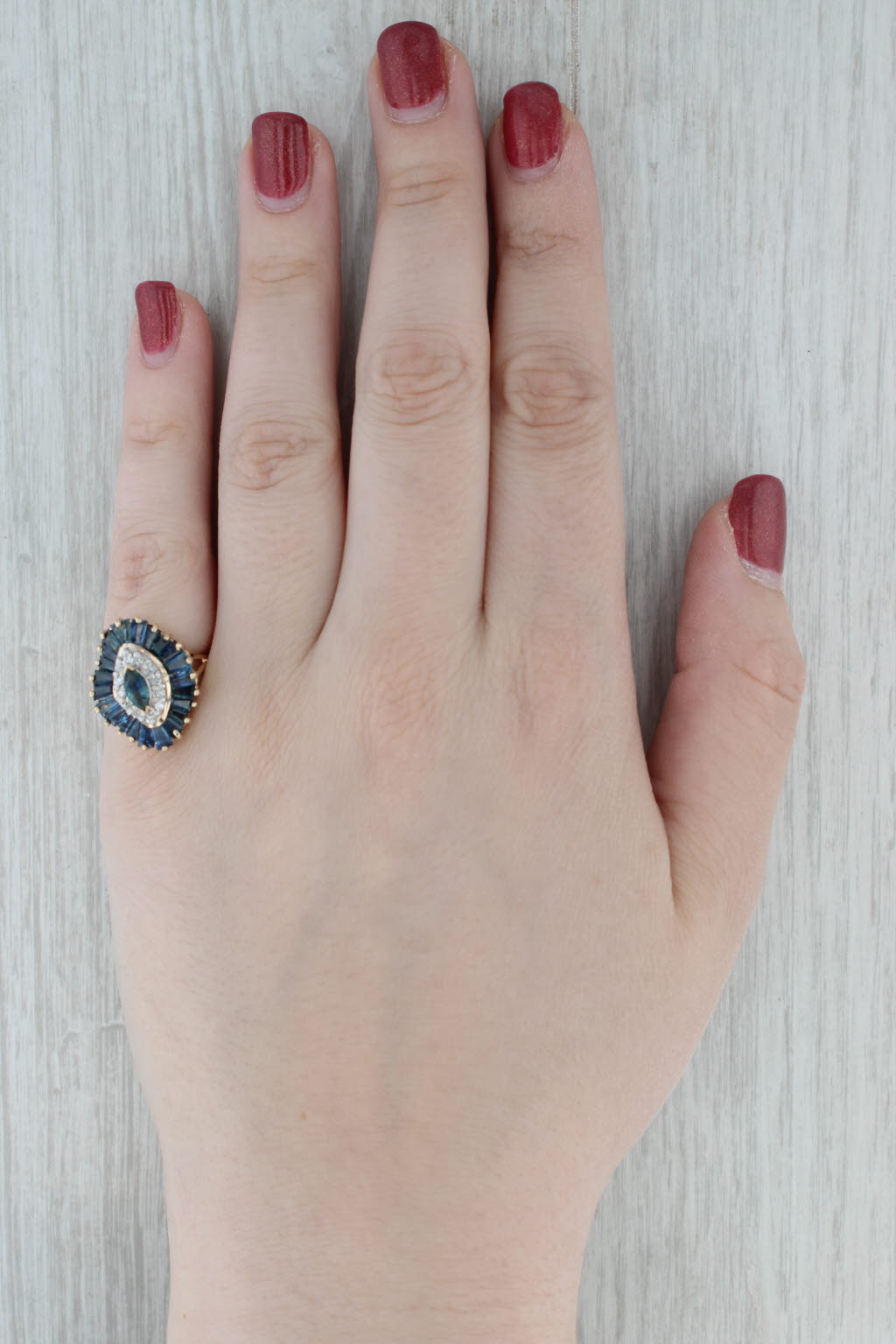 Gray 4.52ctw Blue Sapphire Diamond Halo Ring 14k Yellow Gold Size 7.25 Cocktail