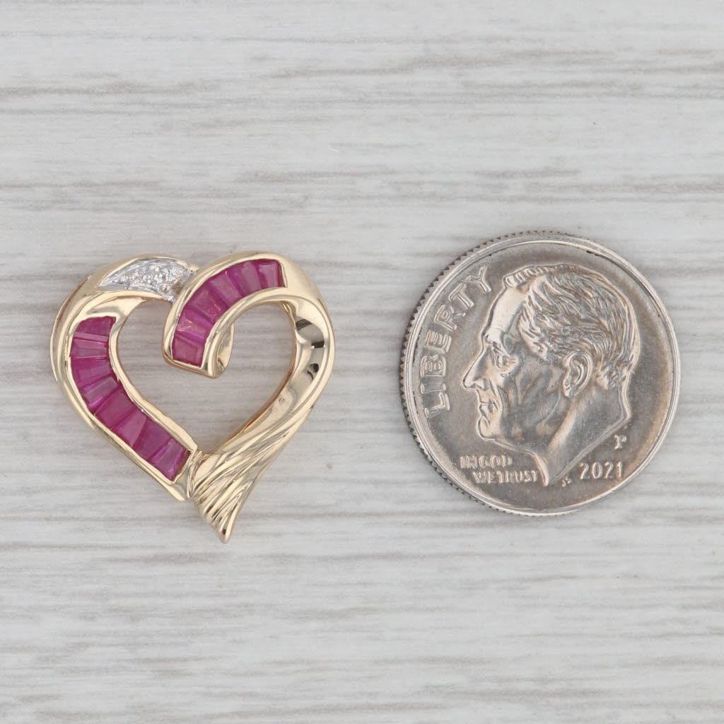 Gray 0.65ctw Pink Sapphire Diamond Open Heart Pendant 10k Yellow Gold Floating Drop