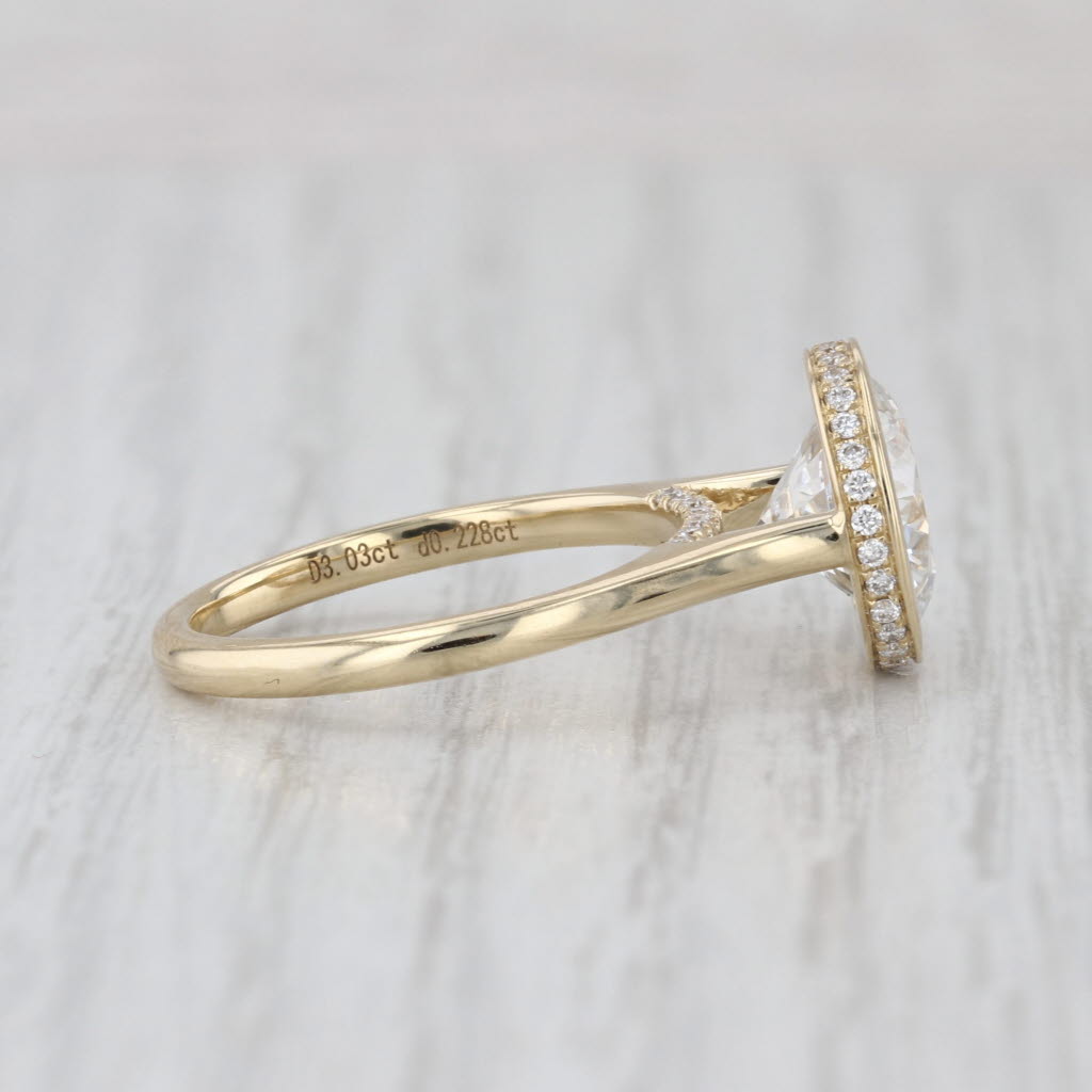 New IGI 3.26ctw Lab Grown Diamond Engagement Ring 14k Gold Round Bezel Set