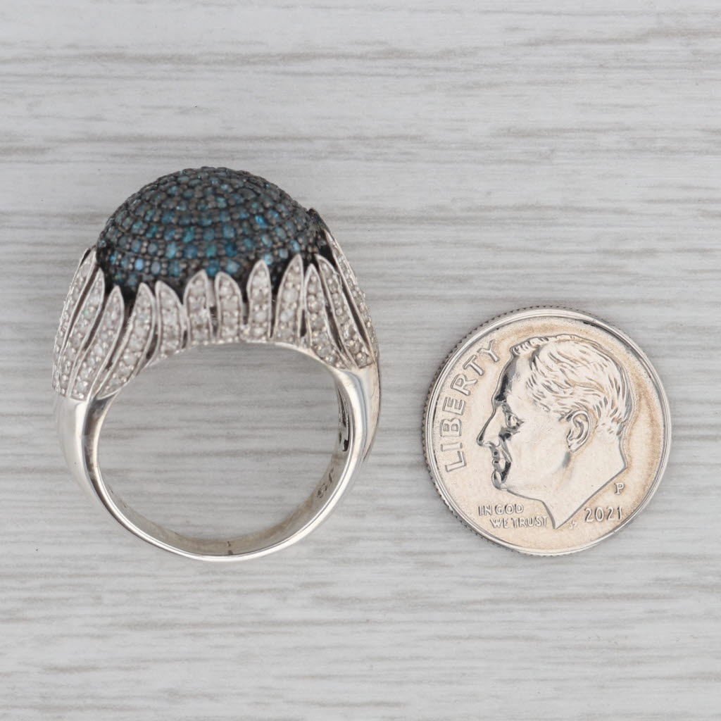 Gray 0.71 ctw Blue Diamond Cluster Sterling Silver Size 7 Ring Cocktail