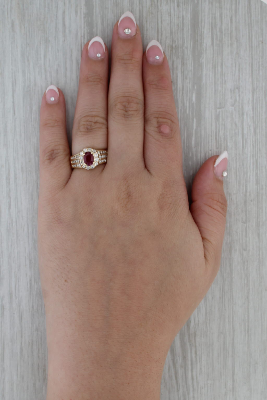 1.77ctw Ruby Diamond Halo Ring 14k Yellow Gold Size 7.25