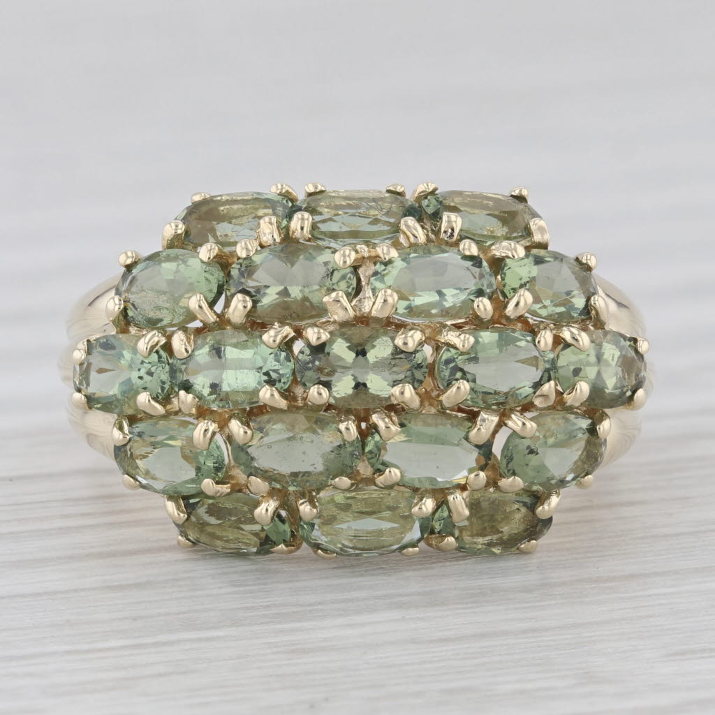 Gray Green Glass Oval Cluster 10k Yellow Gold Size 8 Ring