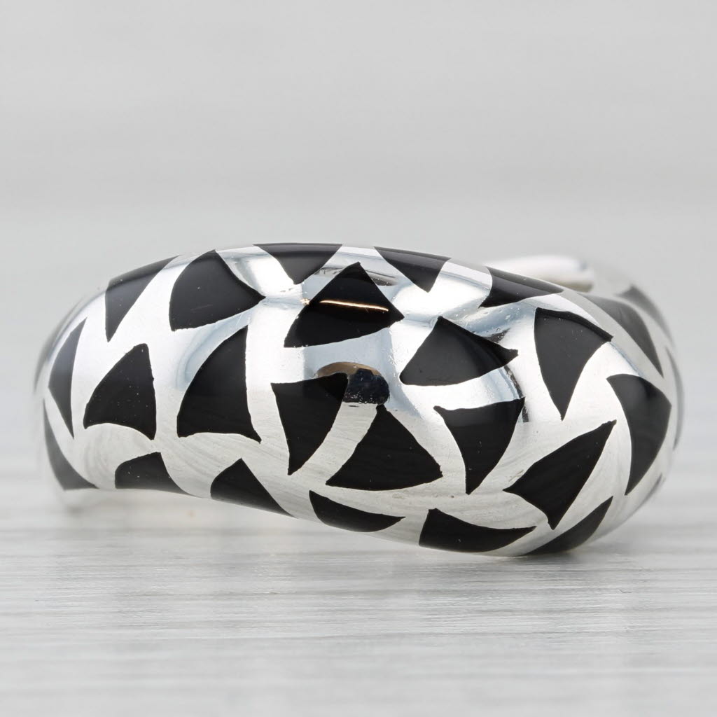 Light Gray Black Resin Mosaic Domed Silver Ring Sterling Size 8-8.25 Statement