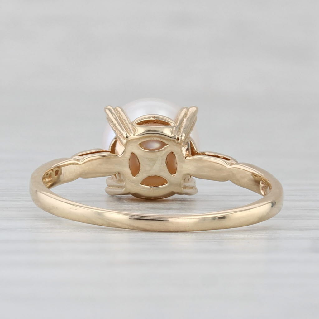 Light Gray Vintage 8mm Cultured Pearl Solitaire Ring 14k Yellow Gold Size 7