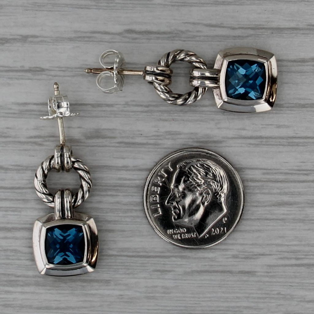 David Yurman Renaissance 3.60ctw London Blue Topaz Earrings Sterling Silver