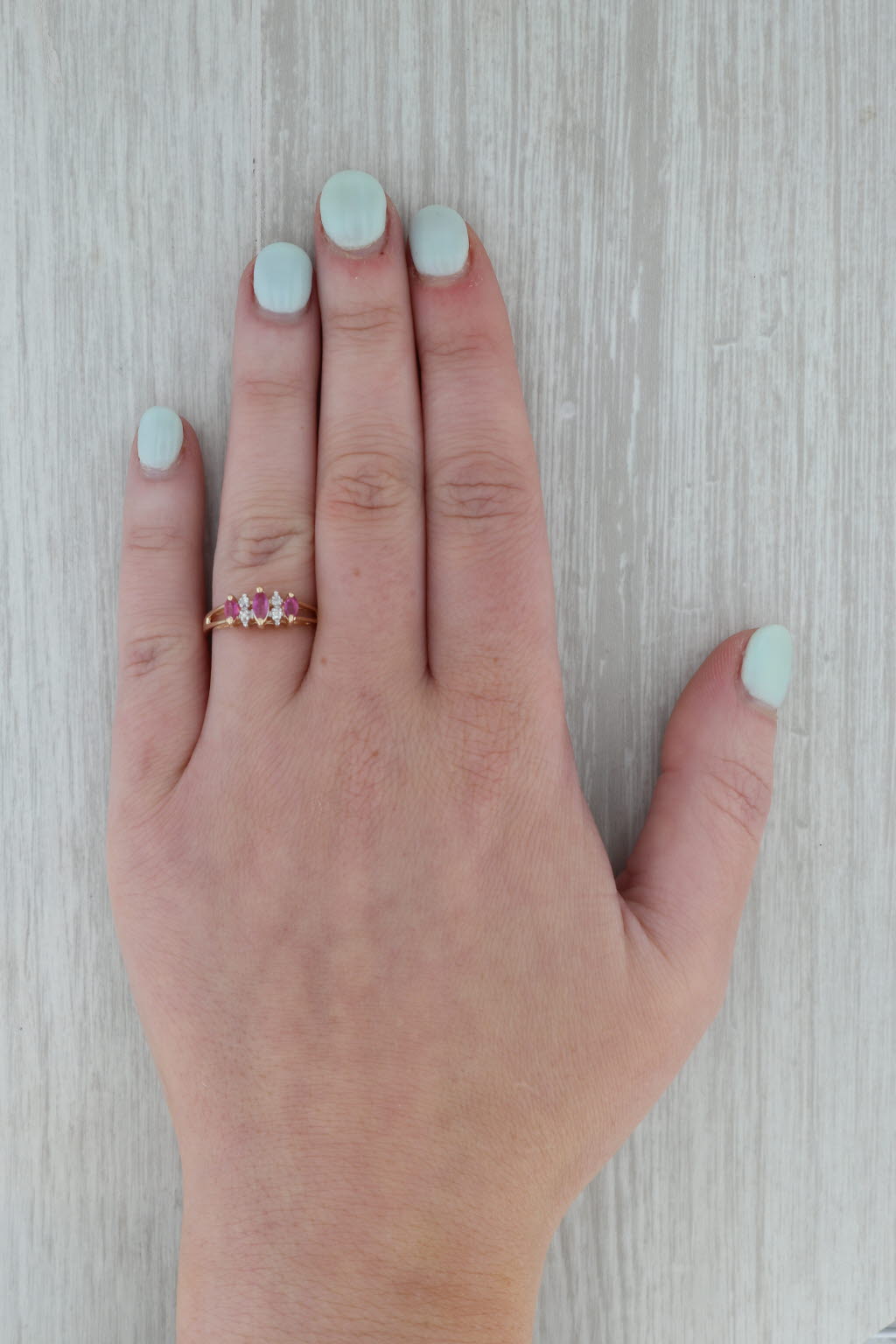 Dark Gray 0.42ctw Marquise 3-Stone Ruby Diamond Ring 14k Yellow Gold Size 6