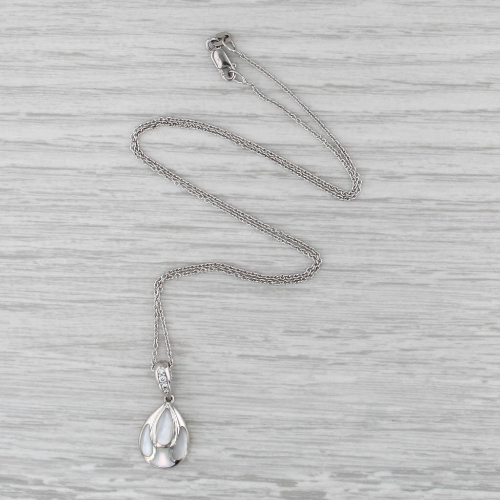 Kabana Mother of Pearl Mosaic Diamond Pendant Necklace 14k White Gold 17"