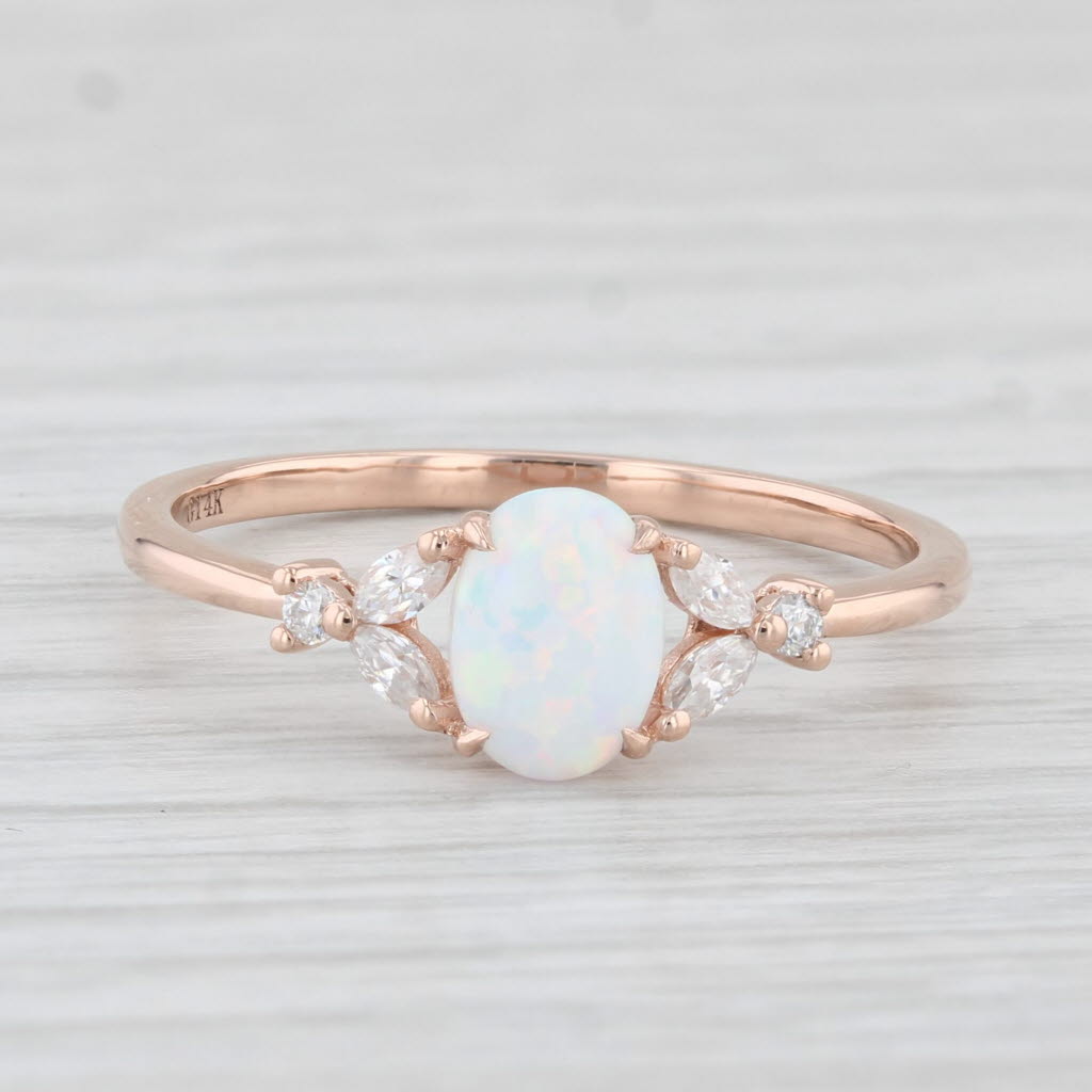 Light Gray Oval Lab Created Opal Cubic Zirconia Ring 14k Rose Gold Size 8.25