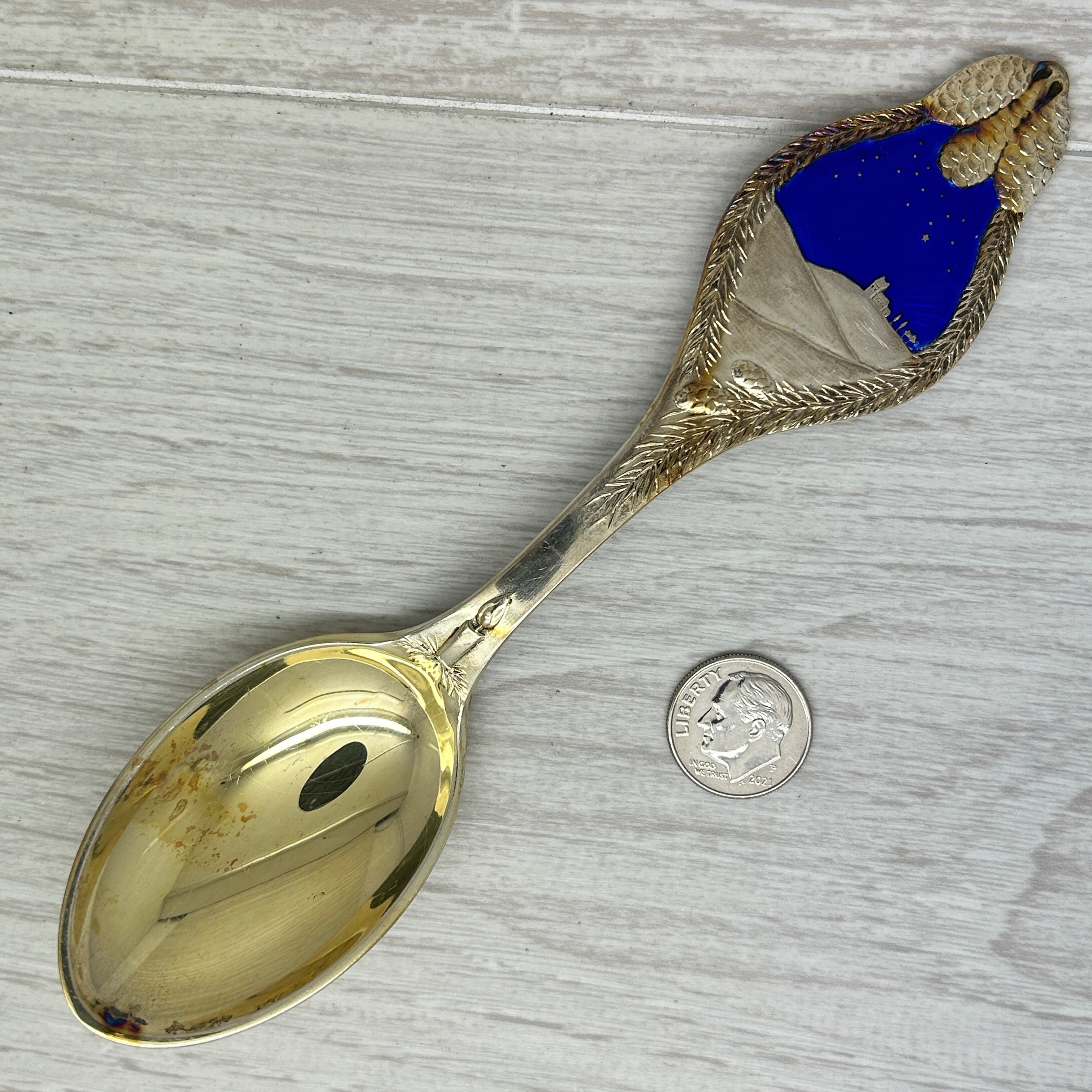 Gray Vintage 1973 Anton Michelsen Sterling Silver Enamel Christmas Spoon Denmark