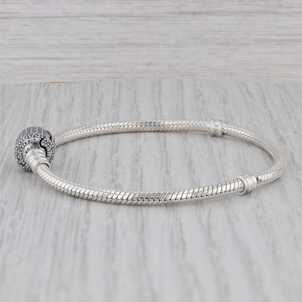 Gray Authentic Pandora Signature Pave Clasp Bracelet Sterling Silver 7.1" 590723CZ