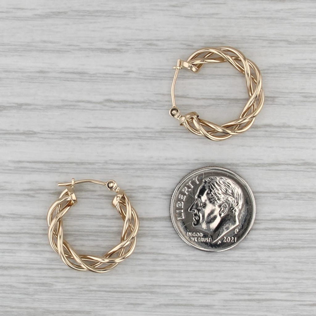 Triple Twist Hoop Earrings 14k Yellow Gold Snap Top Round Huggie Twisted Hoops