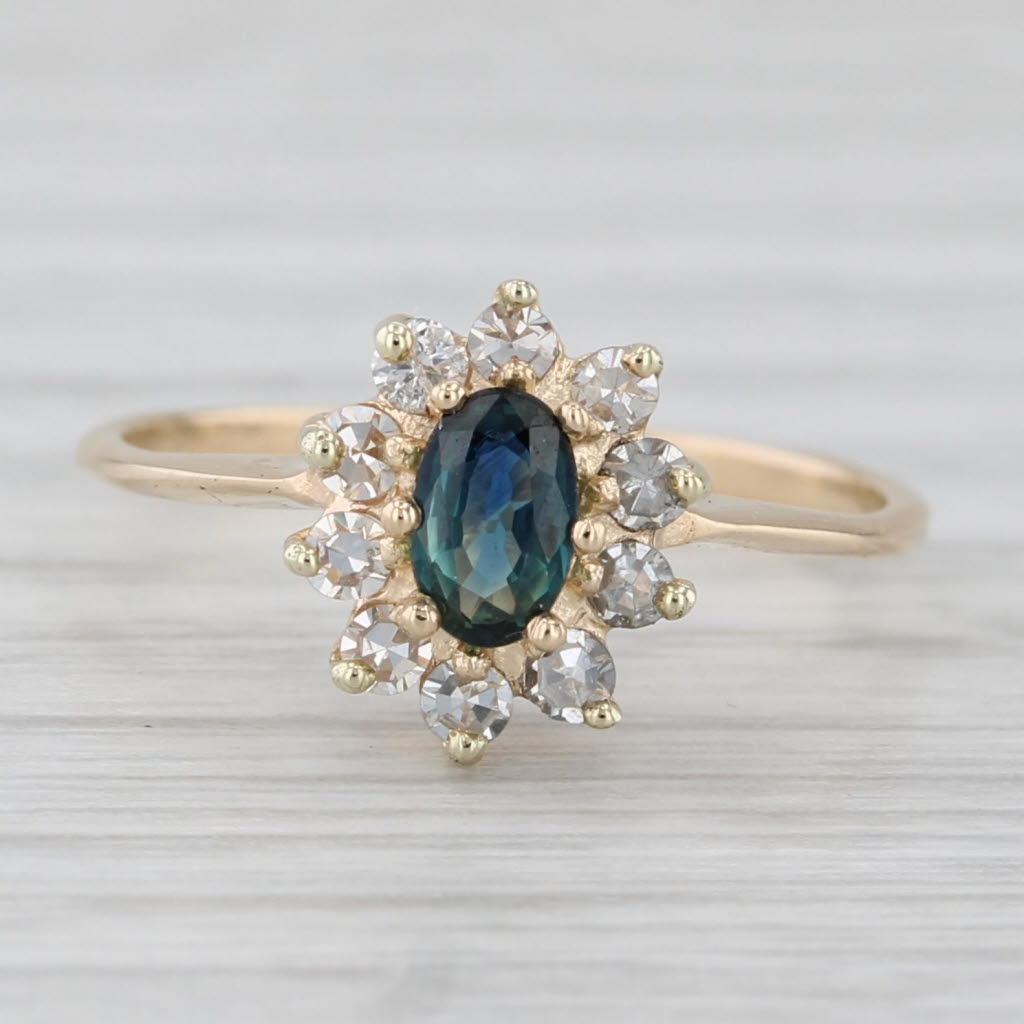 Light Gray 0.42ctw Oval Blue Sapphire Diamond Halo Ring 14k Yellow Gold Size 3.75