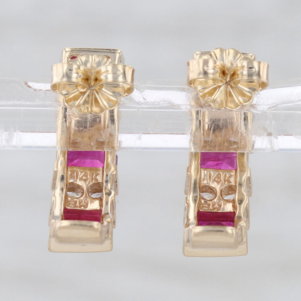 2.40ctw Ruby Diamond Journey J-Hook Earrings 14k Yellow Gold Drops