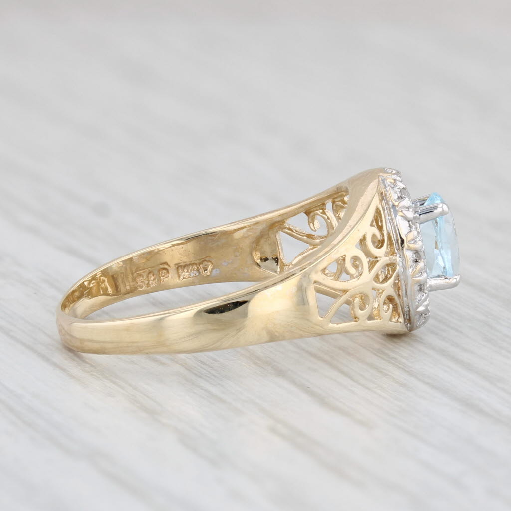 Light Gray 0.58ctw Oval Topaz Diamond Halo Ring 14k Yellow Gold Size 7.5 Openwork