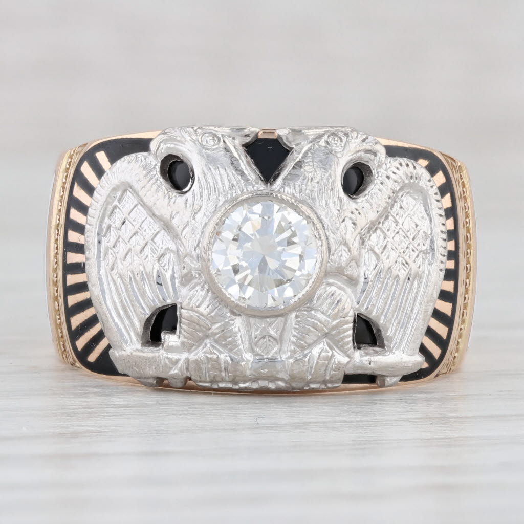 Light Gray Vintage 0.62ct Diamond Scottish Rite Eagle Ring 14k Gold Palladium Masonic Sz 9
