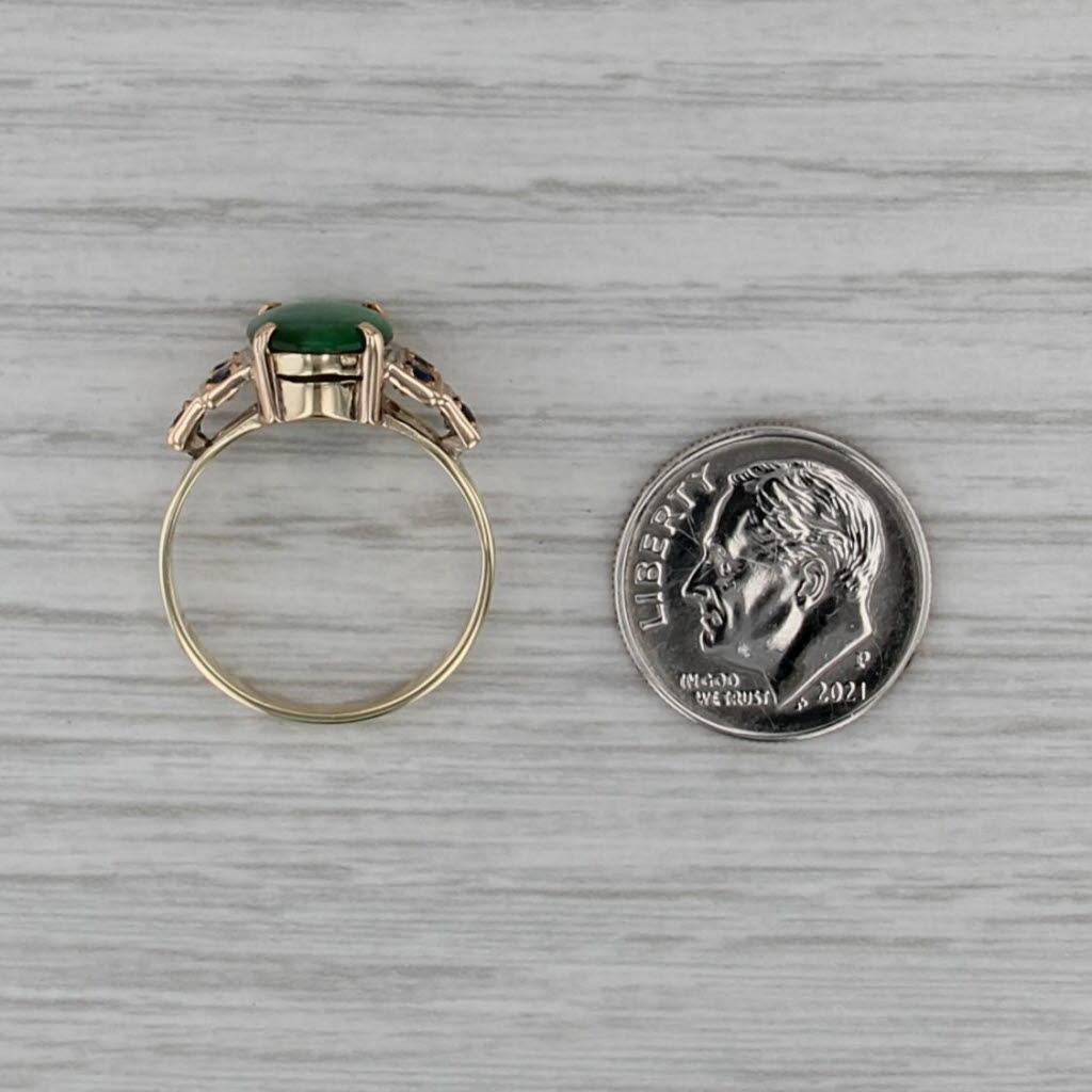 Vintage Green Jadeite Jade Blue Sapphire Ring 14k Yellow Gold Size 6.75