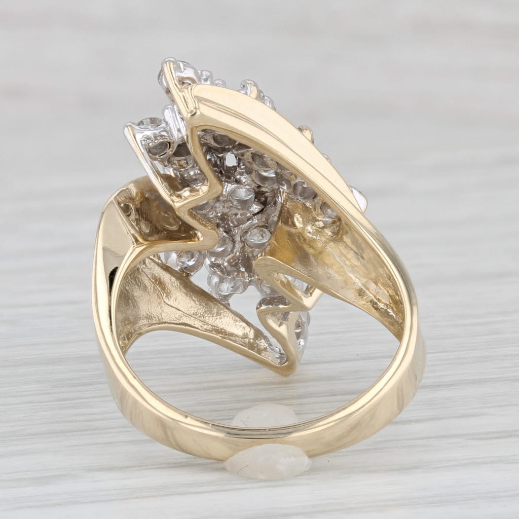 Gray 1.30ctw Diamond Cluster Bypass Ring 10k Yellow Gold Size 7.25 Cocktail