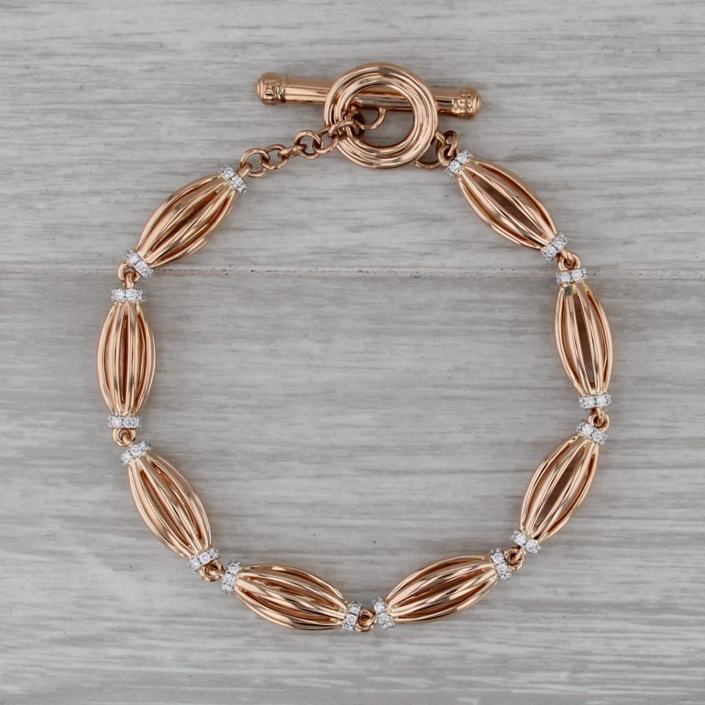 Charles Krypell Diamond Graduated Barrel Birdage Bracelet 18k Rose Gold 7.25"
