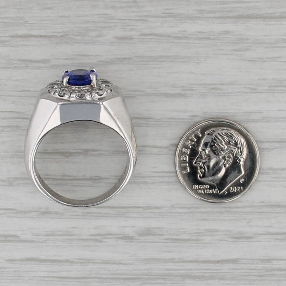 3ctw Tanzanite Diamond Halo Ring 14k White Gold Size 9 Men's