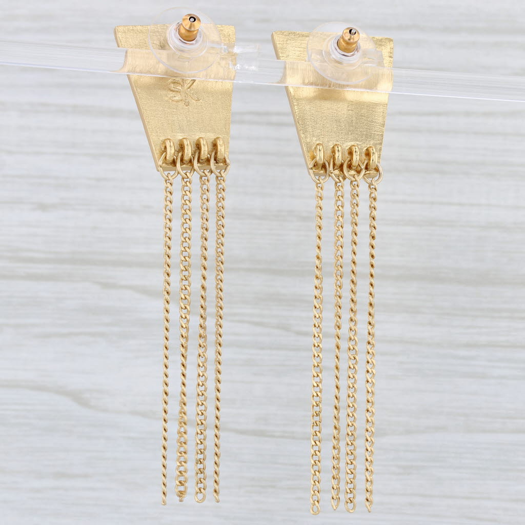 Light Gray New Stephanie Kantis Statement Fringe Dangle Earrings 2-Toned 24k Gold Plated