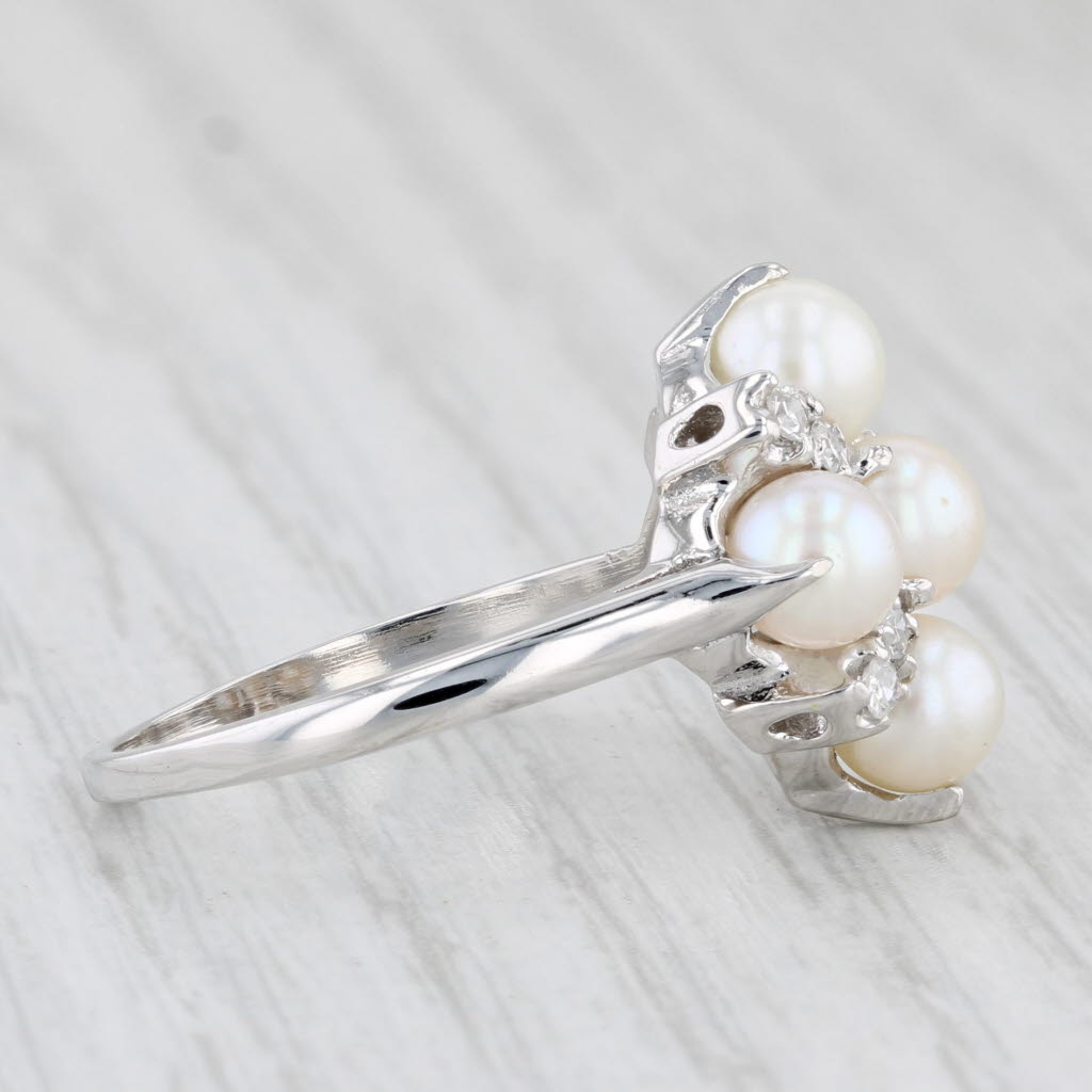 Light Gray Cultured Pearl Diamond Cluster Ring 14k White Gold Size 7.25