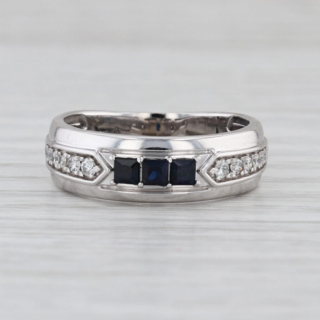0.50ctw Blue Sapphire Diamond Ring 10k White Gold Size 8 Wedding Band Stackable