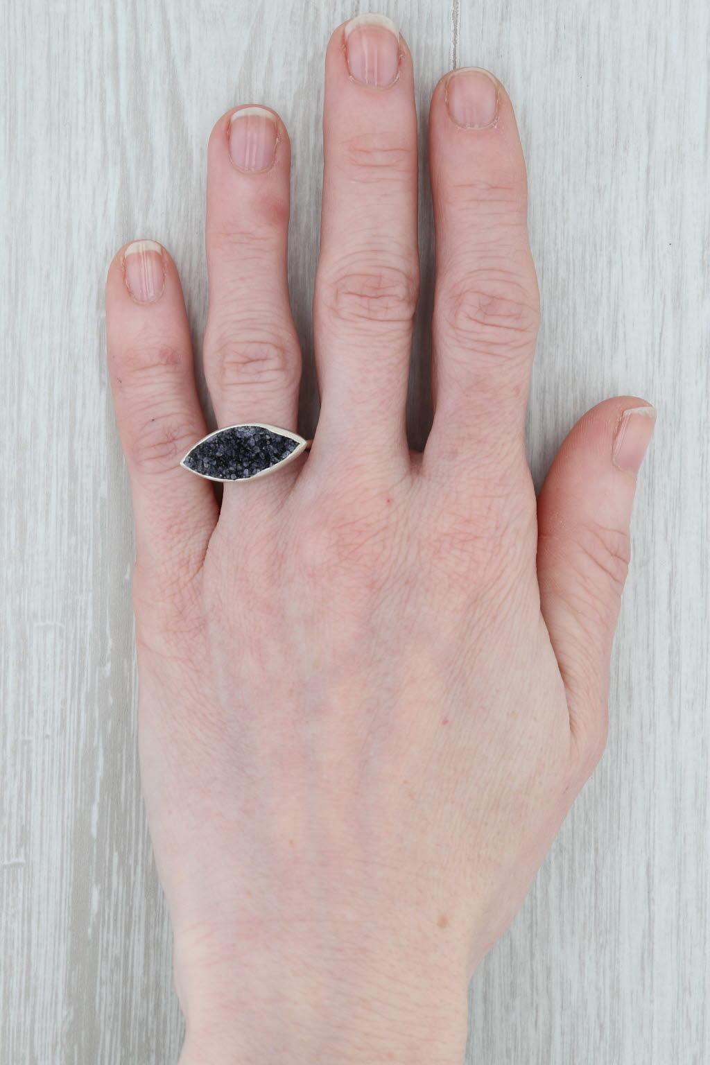 New Nina Wynn Amethyst Druzy Ring Size 7.25 Sterling Silver Solitaire
