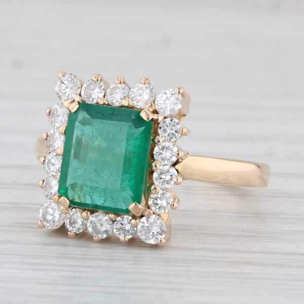 2.40ctw Emerald Diamond Halo Ring 14k Yellow Gold Size 7.5 Engagement GIA